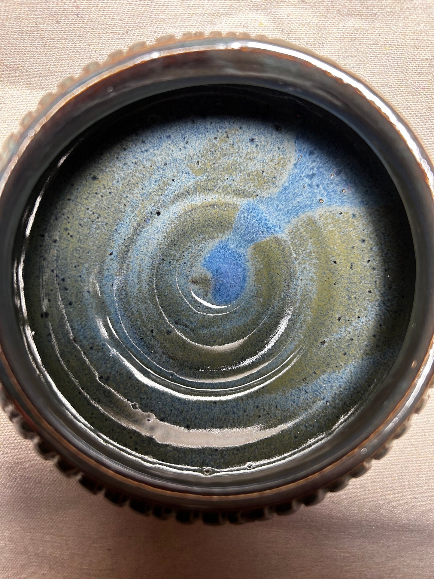Float Blue Scratch Pot- medium globe vase