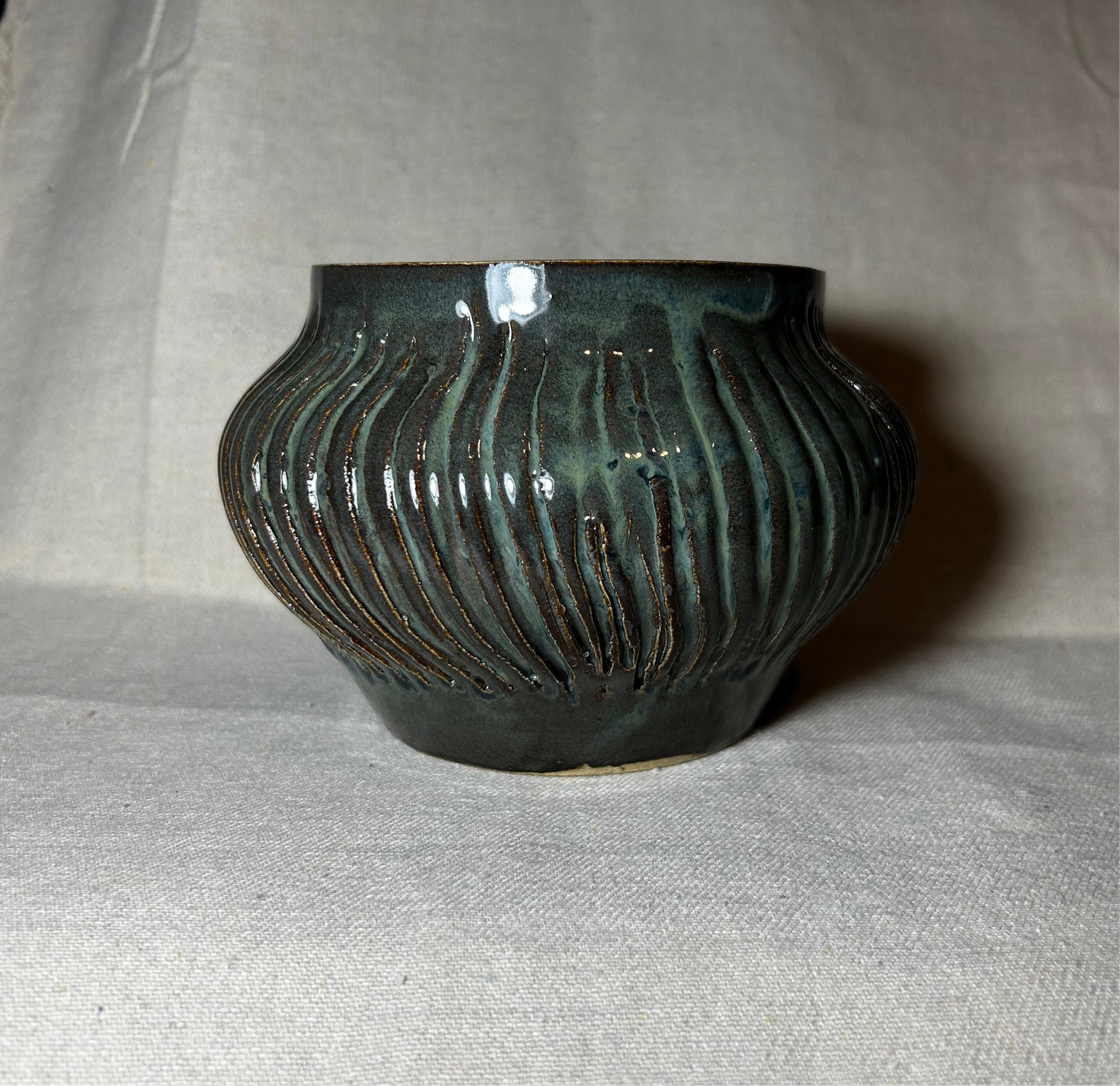Float Blue Scratch Pot- medium globe vase