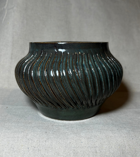 Float Blue Scratch Pot- medium globe vase