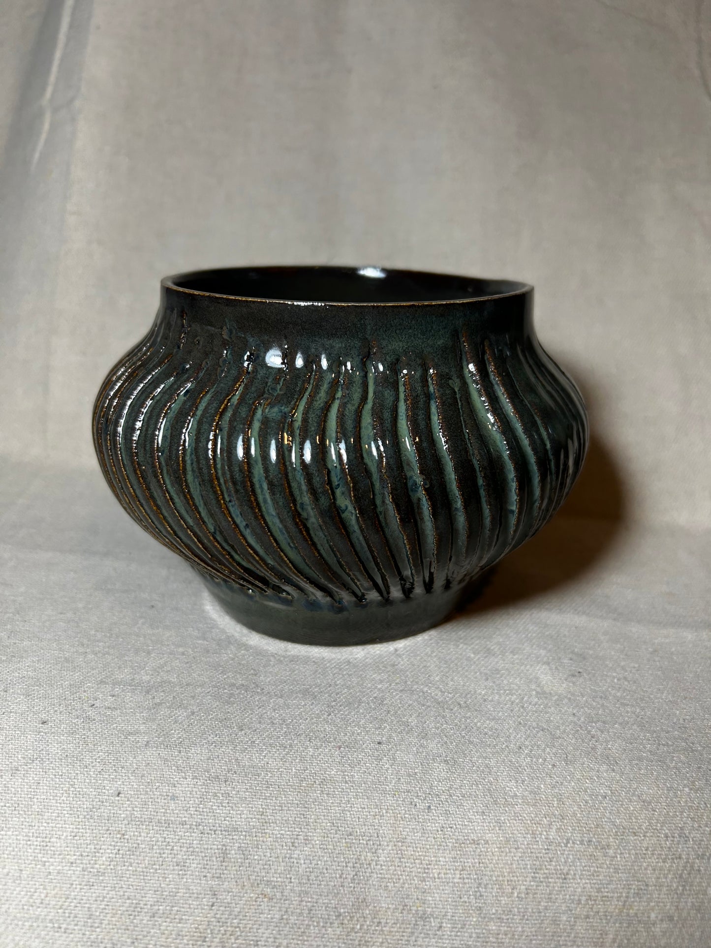 Float Blue Scratch Pot- medium globe vase