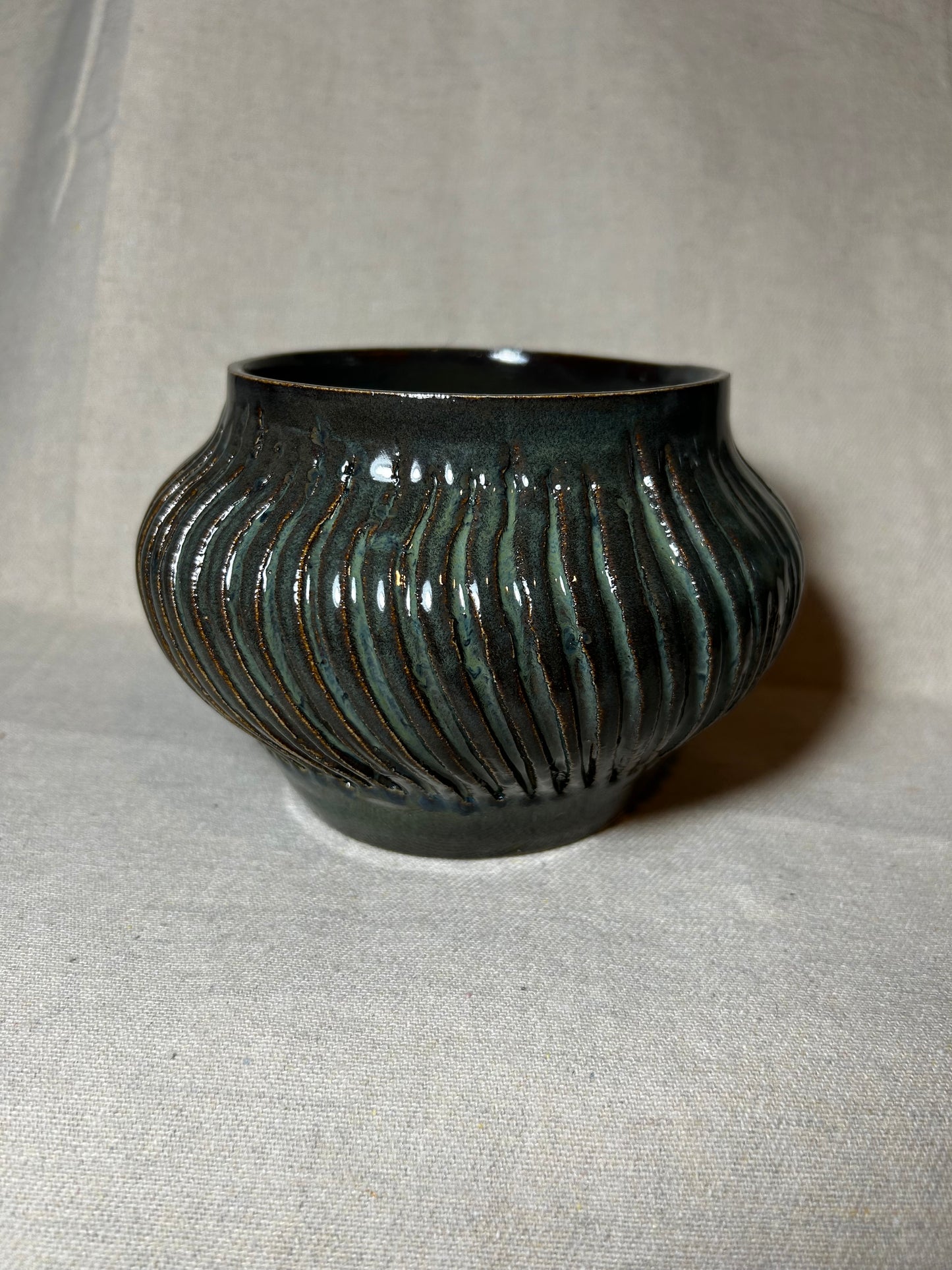Float Blue Scratch Pot- medium globe vase