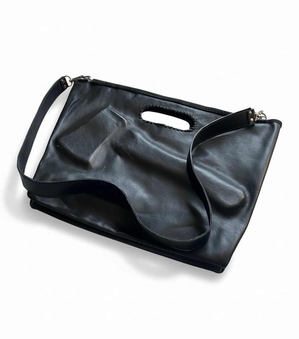 Leather hatchet crossbody bag